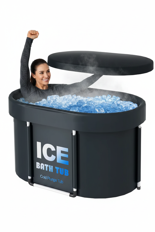 Femme athlète en séance de cold plunge dans l'Ice Bath Pro YVRAK – récupération musculaire par thérapie par le froid